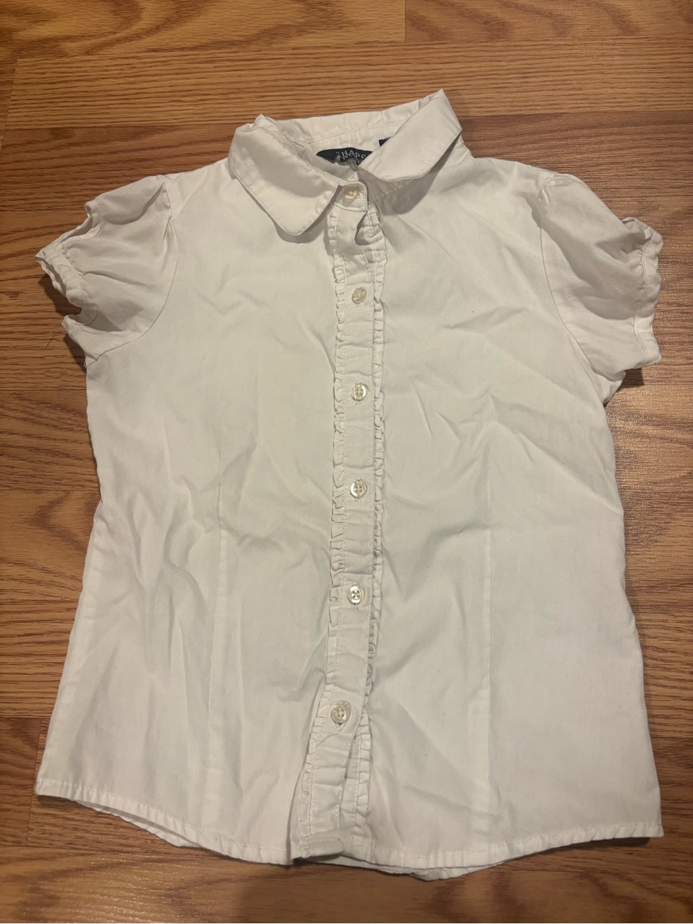 Chaps White Girls Short-Sleeve Ruffle Button-Down school uniform Shirt size S-7